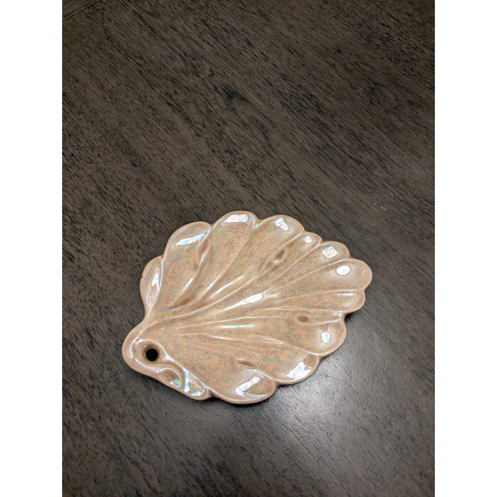 Vintage Iridescent Ceramic Scalloped Shell Dish Pearlescent Trinket Tray Pink